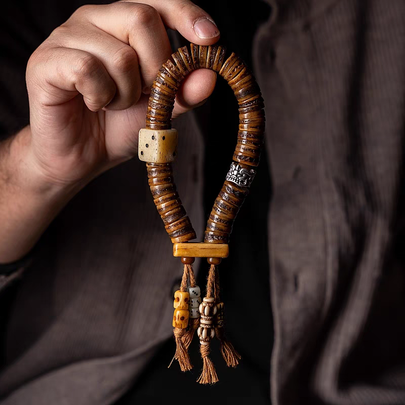 Ancient Craftsmanship- Tibetan Old Yak Bone Mala with Dice