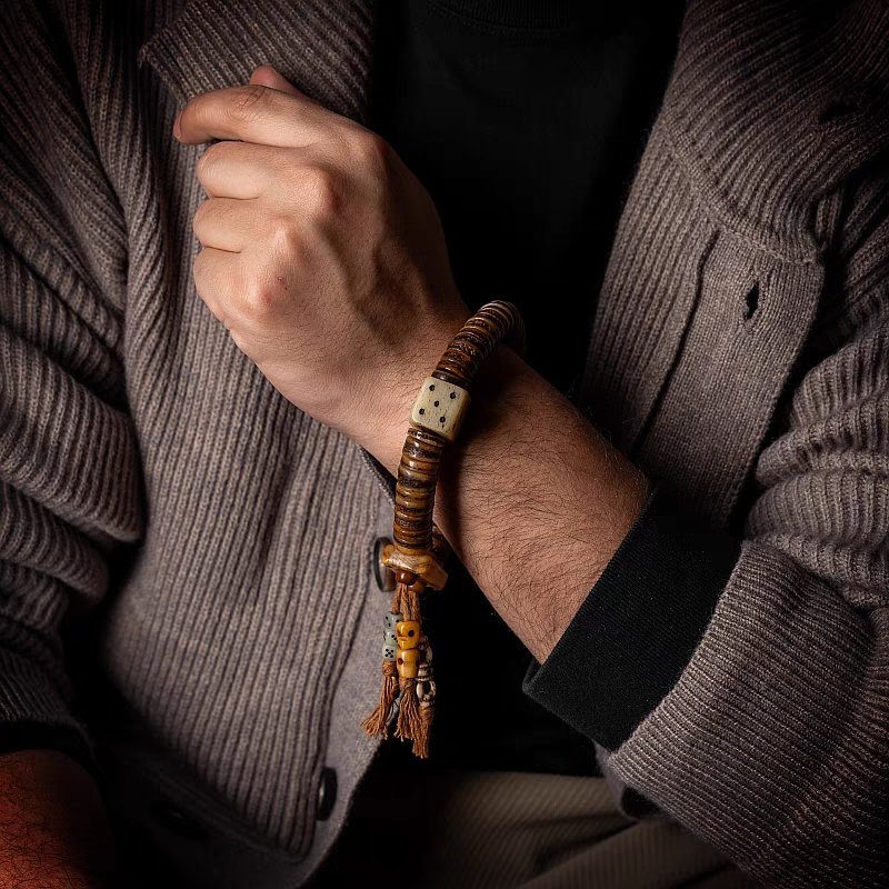 Ancient Craftsmanship- Tibetan Old Yak Bone Mala with Dice