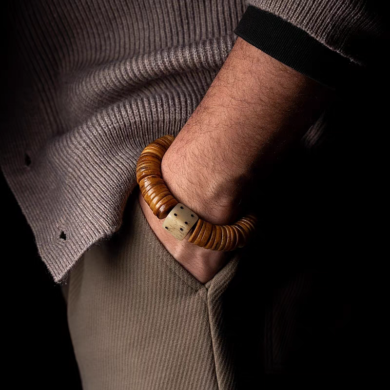 Ancient Craftsmanship- Tibetan Old Yak Bone Mala with Dice