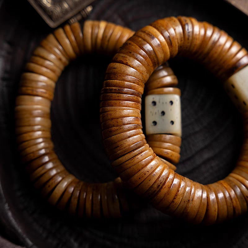 Ancient Craftsmanship- Tibetan Old Yak Bone Mala with Dice