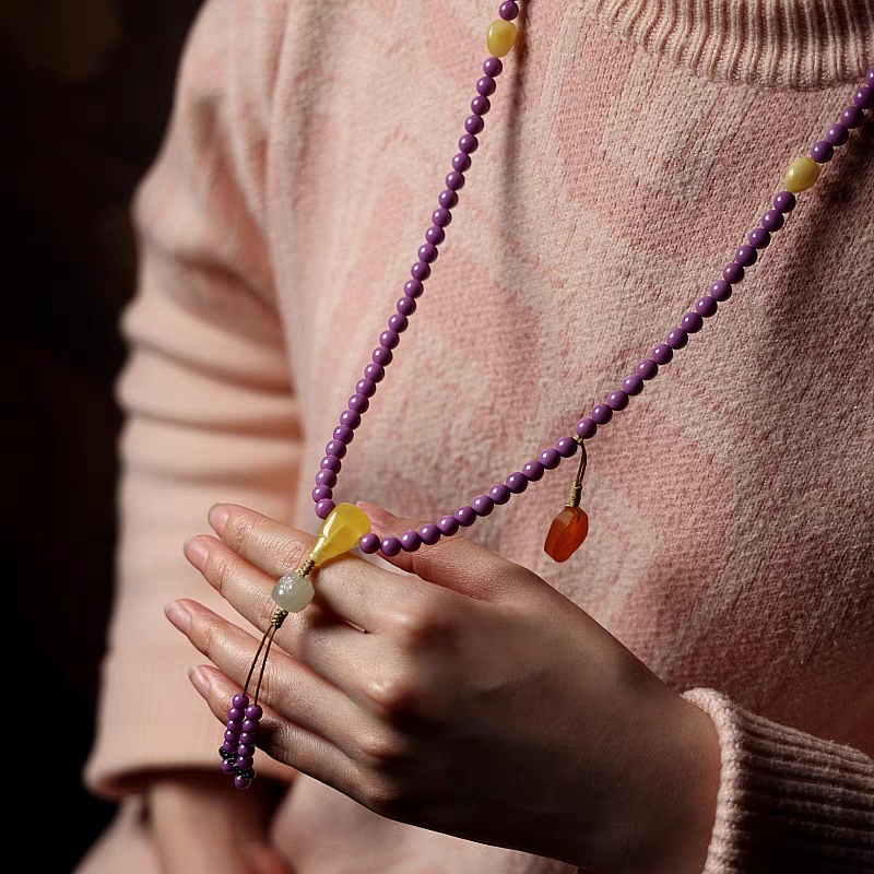 Spring Blossom Purple Mica 108 Mala Beads