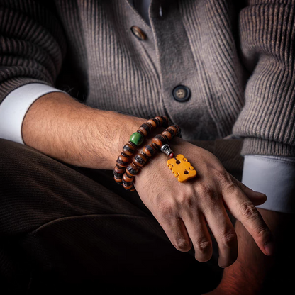 Aged Yak Bone Bodhisattva Mala with Turquoise and Peace Card