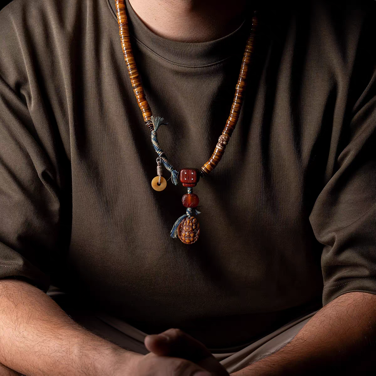 Mahakala Yak Bone 108 Prayer Beads with Raw Amber