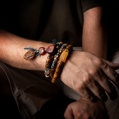 Mahakala Yak Bone 108 Prayer Beads with Raw Amber