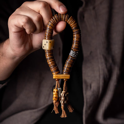 Ancient Craftsmanship- Tibetan Old Yak Bone Mala with Dice