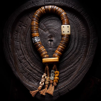 Ancient Craftsmanship- Tibetan Old Yak Bone Mala with Dice