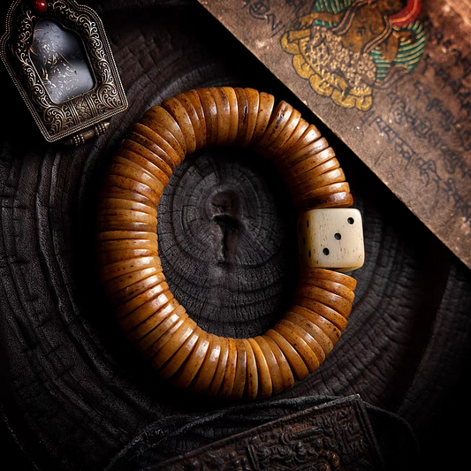 Ancient Craftsmanship- Tibetan Old Yak Bone Mala with Dice