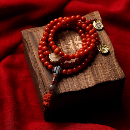 The Path of Buddha 108 Mala- South Red Agate Beads