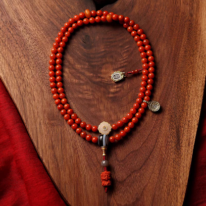 The Path of Buddha 108 Mala- South Red Agate Beads