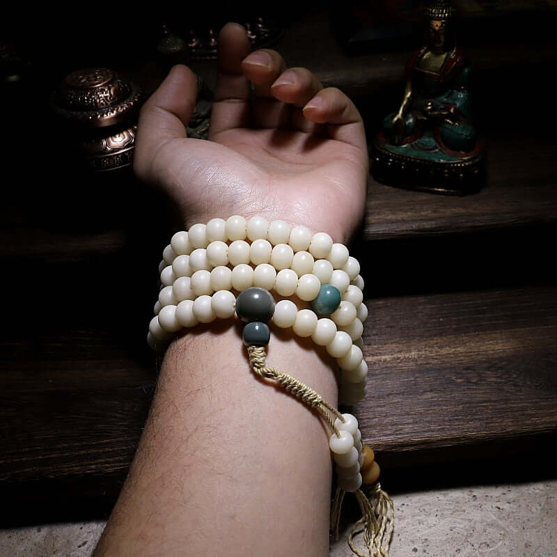 Wisdom and spiritual path- 108 Mala Beads- White Bodhi Seed