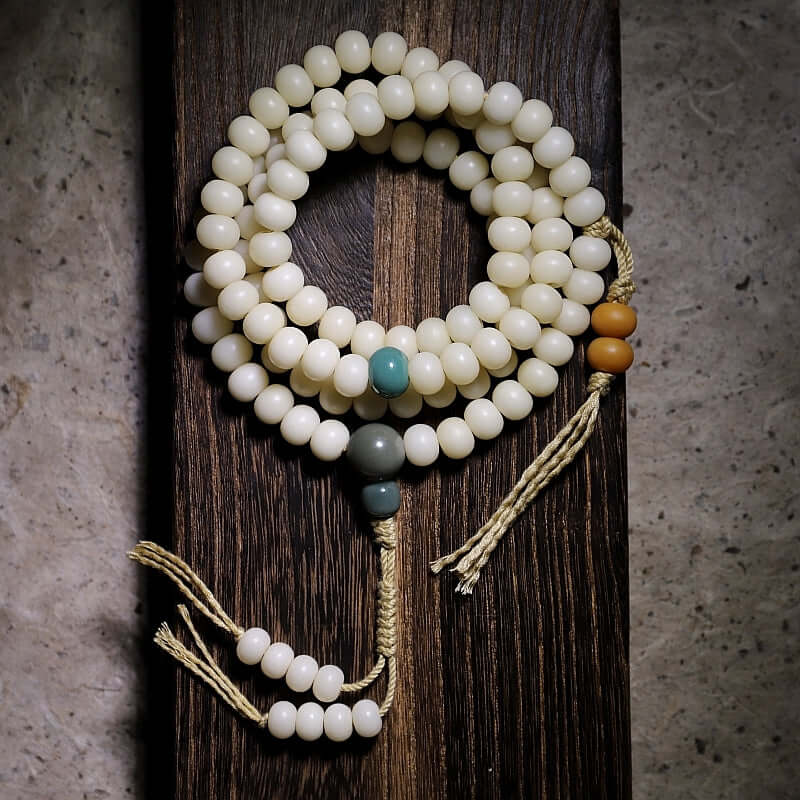 Wisdom and spiritual path- 108 Mala Beads- White Bodhi Seed