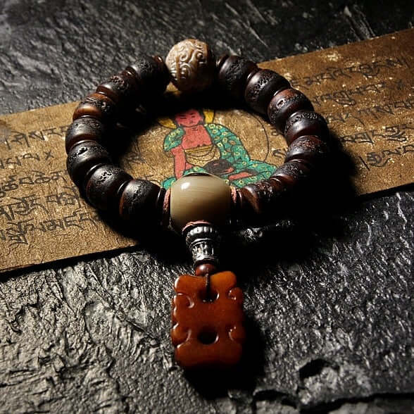 Old Yak Wrist Mala Turquoise Tibetan Agate Bead with Pendant