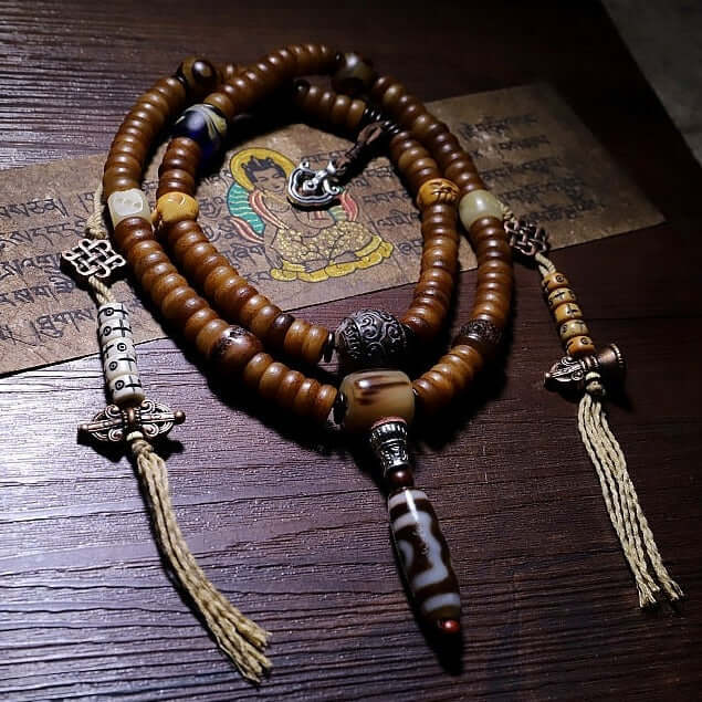 Impermanence-108 Mala Beads- Tibetan Agate Yak Bone