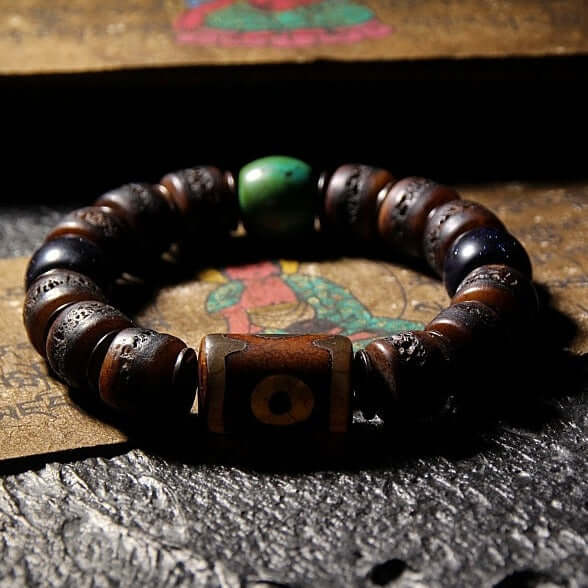 Simple Old Yak Wrist Mala-Turquoise with Tibetan Agate Bead