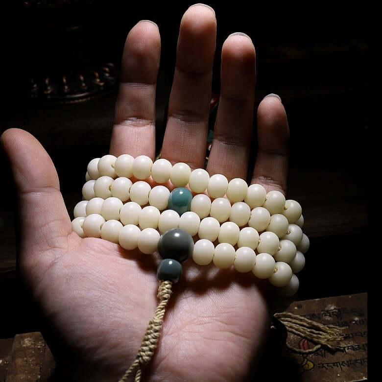 Wisdom and spiritual path- 108 Mala Beads- White Bodhi Seed