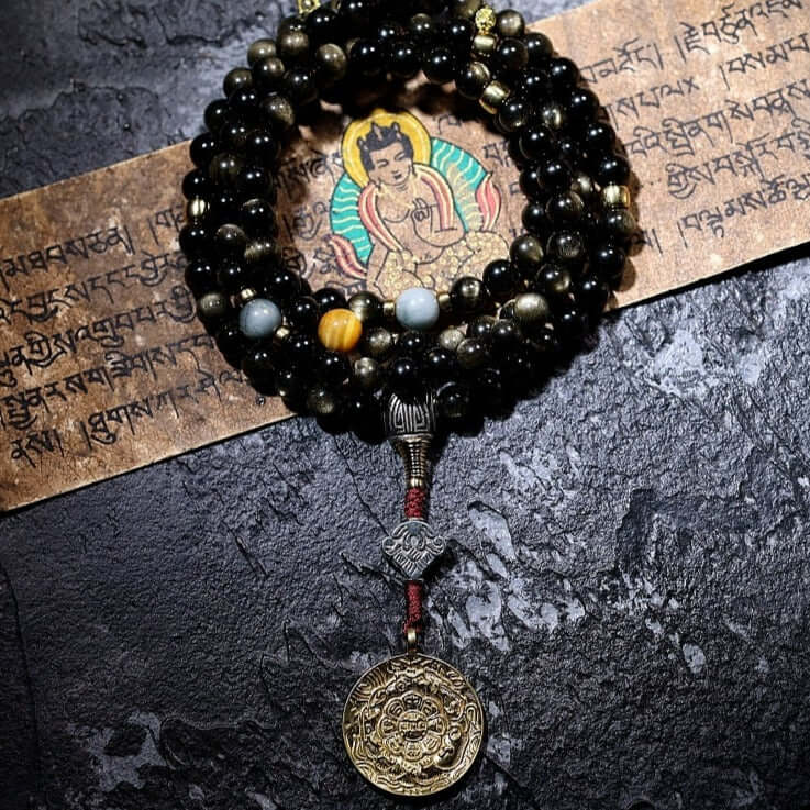 Jambhala Golden Obsidian -108 Mala Beads Tibetan Astrology