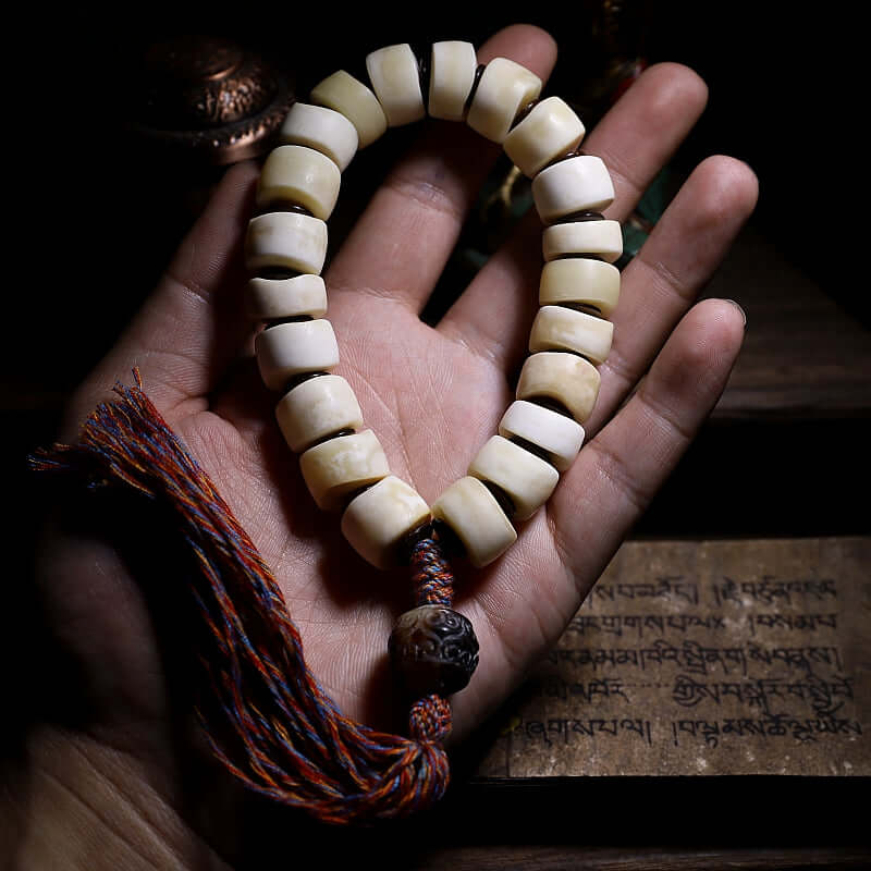 Old Yak Bone Wrist Mala in Hand