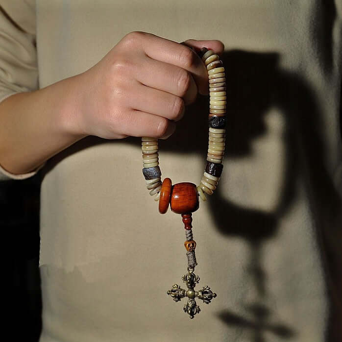 Praying Double Vajra Mala Beads Bracelet- Camel Bone