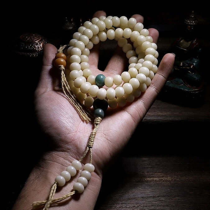 Wisdom and spiritual path- 108 Mala Beads- White Bodhi Seed