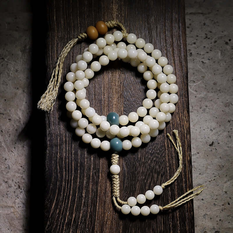 Wisdom and spiritual path- 108 Mala Beads- White Bodhi Seed