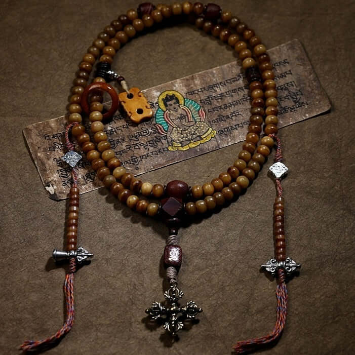 Tibetan Astrology Sign- 108 Mala Beads - Double Vajra