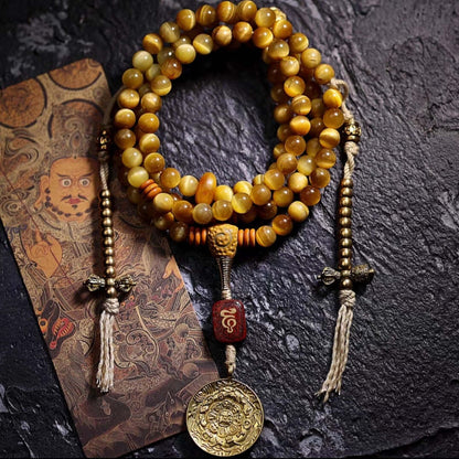Jambhala- Golden Tiger's Eye Stone- 108 Mala Beads Counters Tibetan Astrology