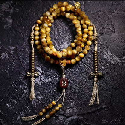 Simple Jambhala- Golden Tiger's Eye Stone- 108 Mala Beads with Counters