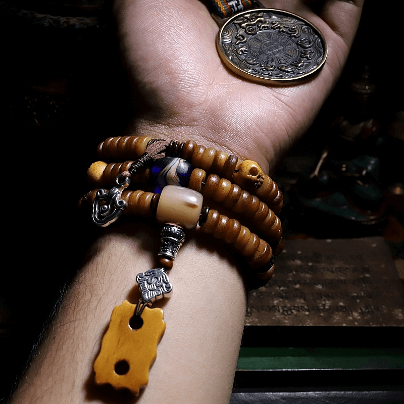 Impermanence-108 Mala Beads- Tibetan Agate Yak Bone