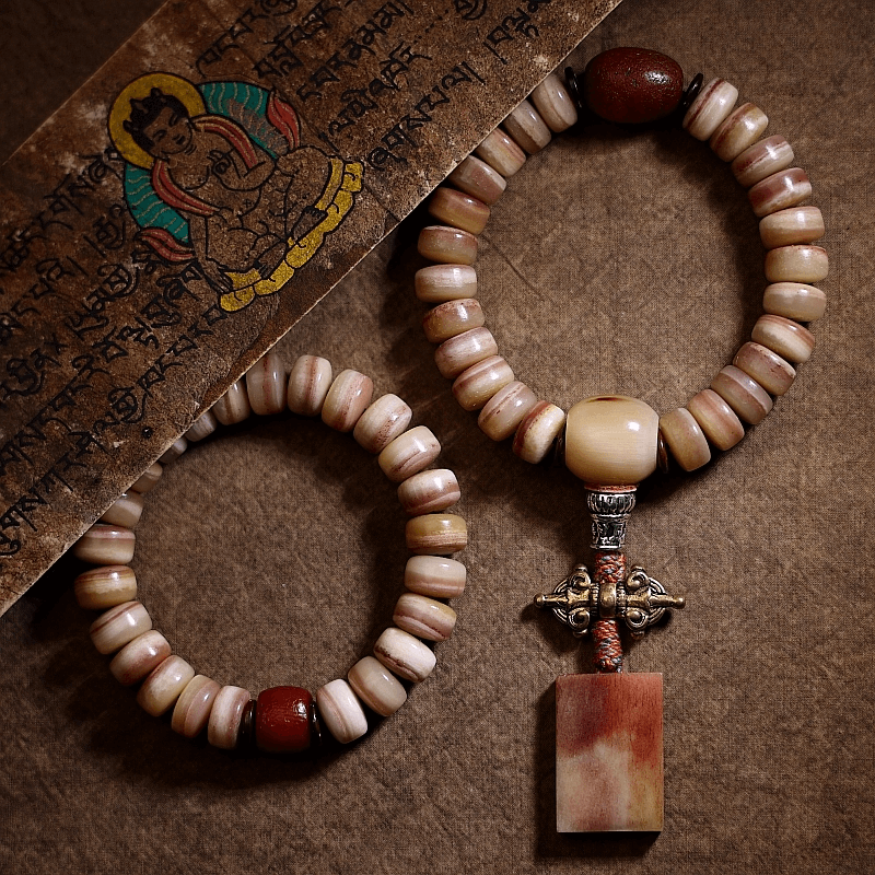 Dorje and Bell Wrist Mala Camel Bone