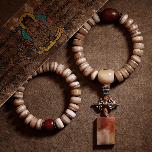 Dorje and Bell Wrist Mala Camel Bone