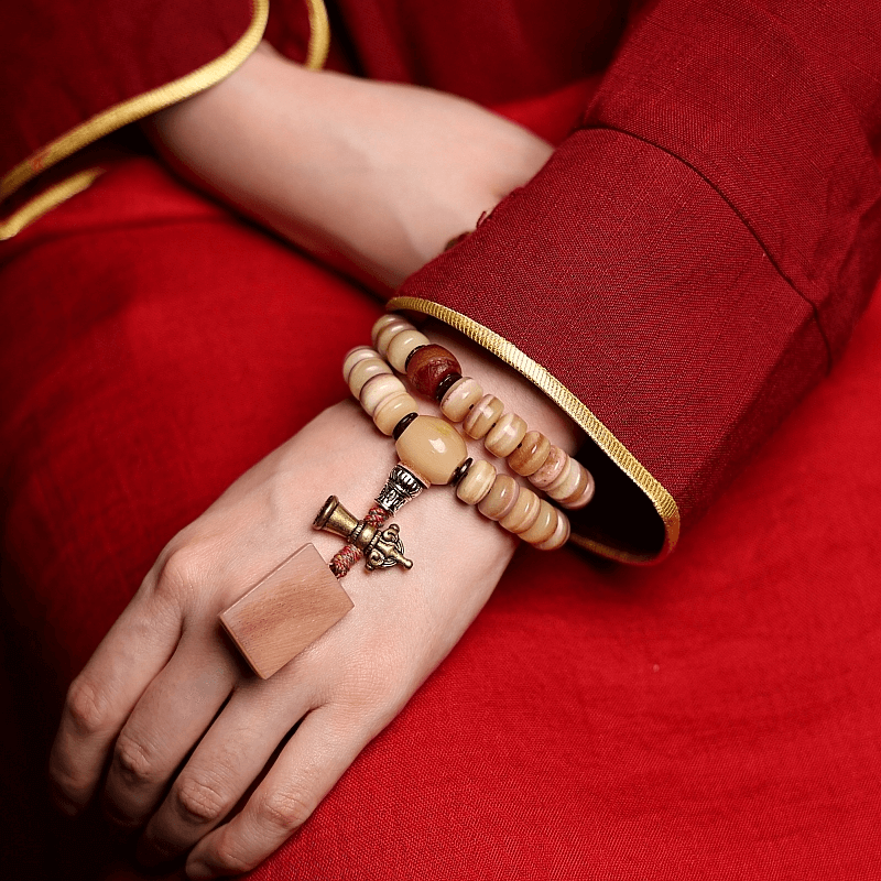 Dorje and Bell Wrist Mala Camel Bone