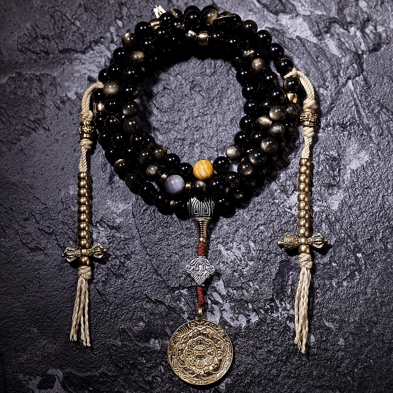 Jambhala Golden Obsidian -108 Mala Beads Counters Tibetan Astrology