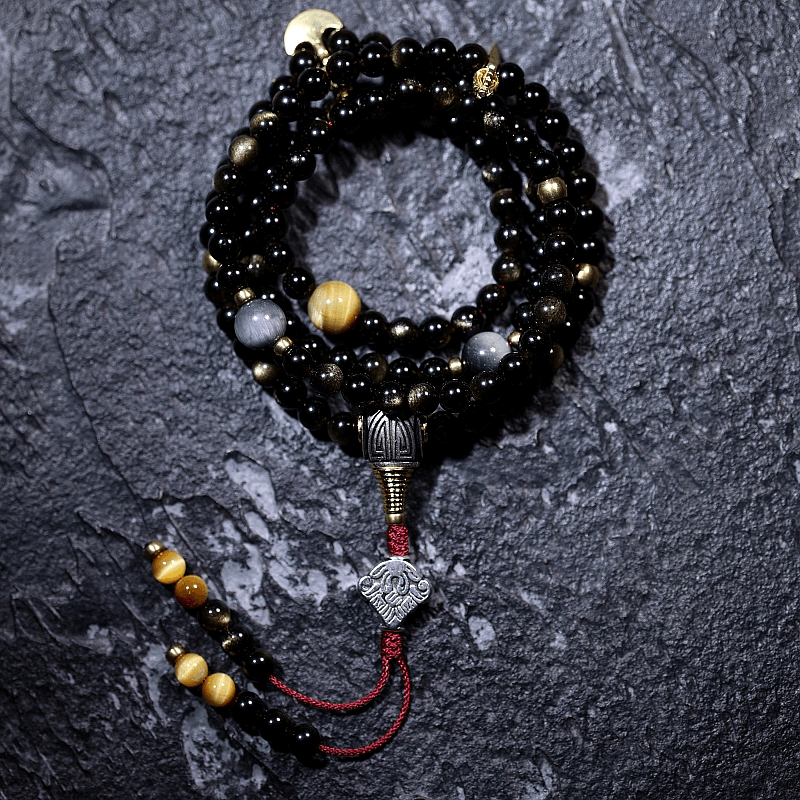 Simple Jambhala Golden Obsidian -108 Mala Beads Counters