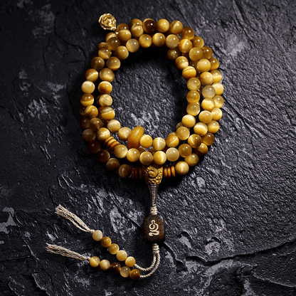 Simple Jambhala- Golden Tiger's Eye Stone- 108 Mala Beads