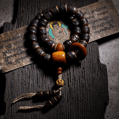 Mala Beads- Old Yak Bone- Double Vajra-Kapala