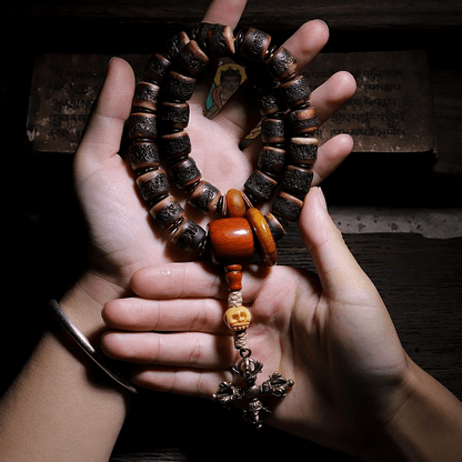 Mala Beads- Old Yak Bone- Double Vajra-Kapala