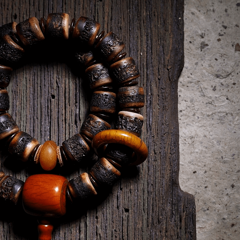 Mala Beads- Old Yak Bone- Double Vajra-Kapala