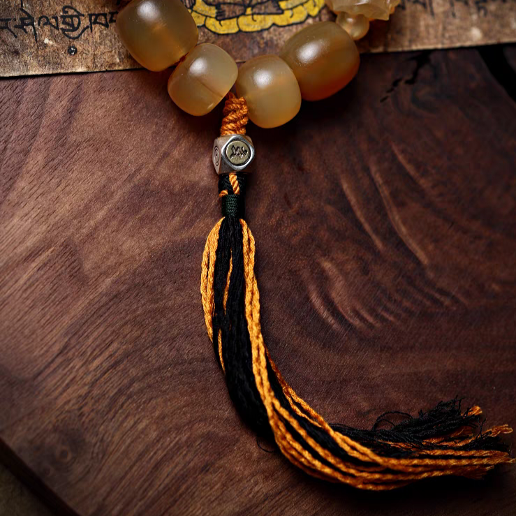 Handcrafted Tibetan Yak Horn Mala with Kapala Charm